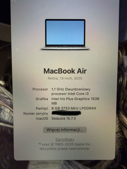 Macbook Air 13,3 2020r 256gb
