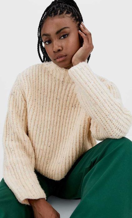 Stradivarius kremowy krótki sweter S