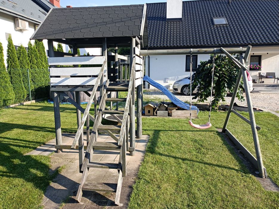Domek ogrodowy dla dzieci, zjeżdżalnia, huśtawki