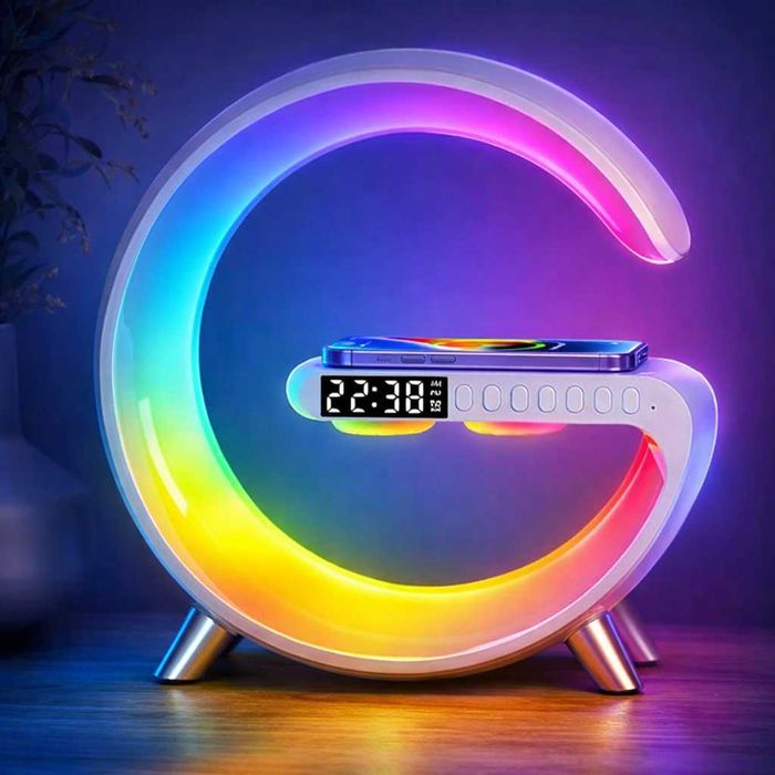 Лампа ночник с беспроводной зарядкой 15Вт Bluetooth колонкой