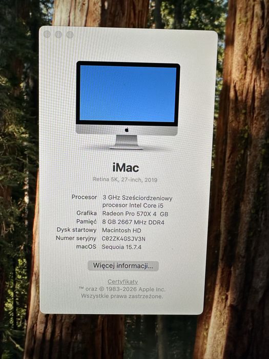 iMac 27’’ cali All in One komputer z monitorem Retina 5K