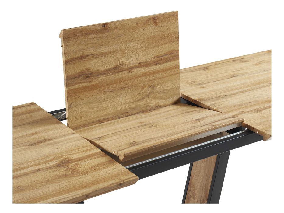 Mesa de jantar extensível 6 a 10 lugares em MDF e metal natural e preto