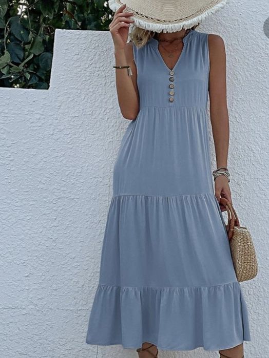 Ярусное голубое платье