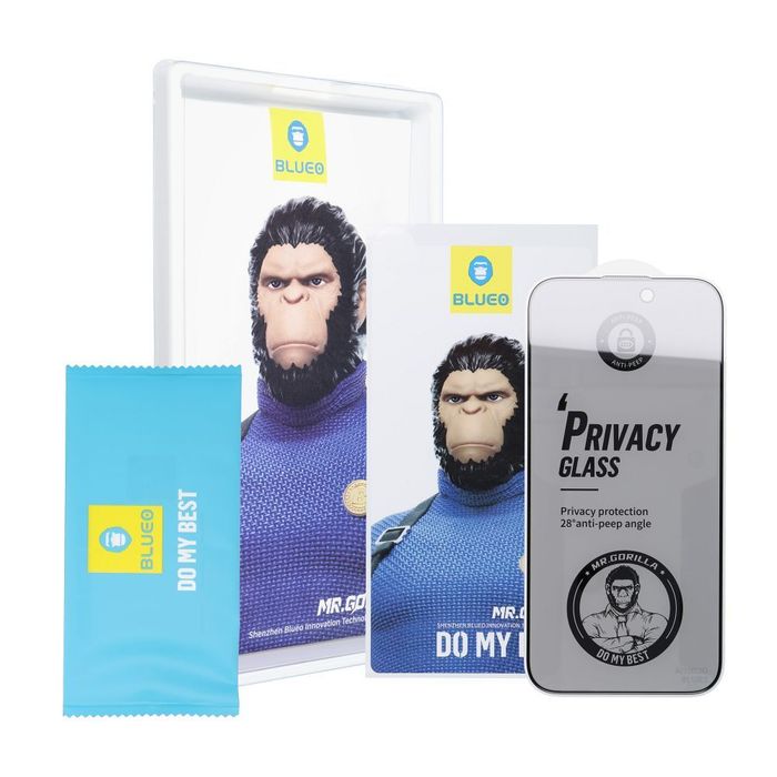 Szkło Hartowane 5D Mr. Monkey Glass - Apple iPhone 15 Plus / 16 Plus czarny (Anti-Peep Strong Privacy)
