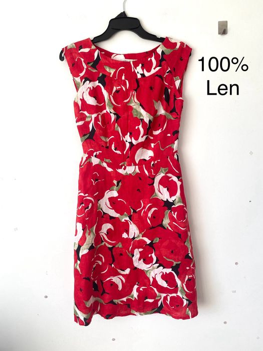 Laura Ashley lniana sukienka duze kwiaty wzory vintage midi