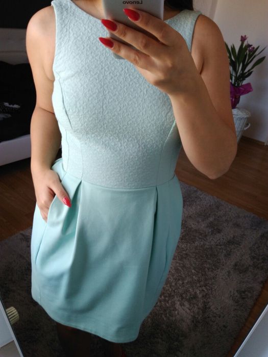 Elegancka sukienka mohito rozkloszowana turkus baby blue