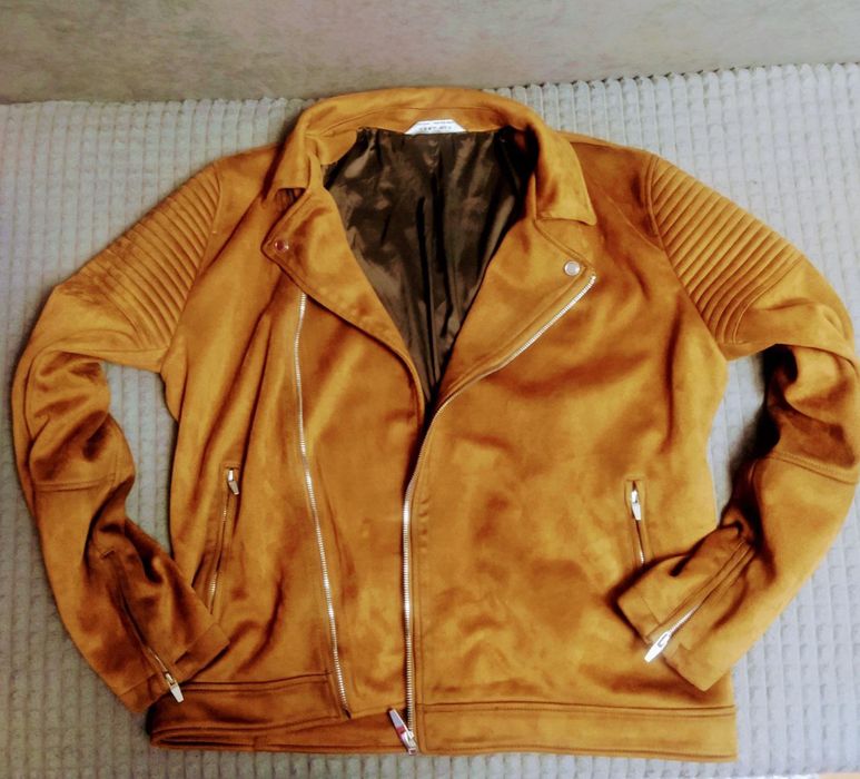 Куртка-косуха коричнева чоловiча велюрова zara man