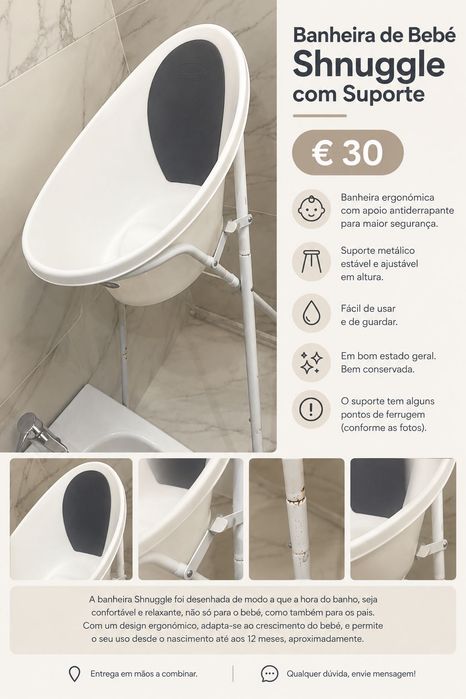 Banheira ergonómica Shnuggle com suporte