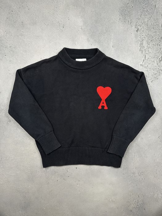 Czarny sweter AMI Paris Ami de Coeur, Rozmiar M, 100% Bawełna Organiczna