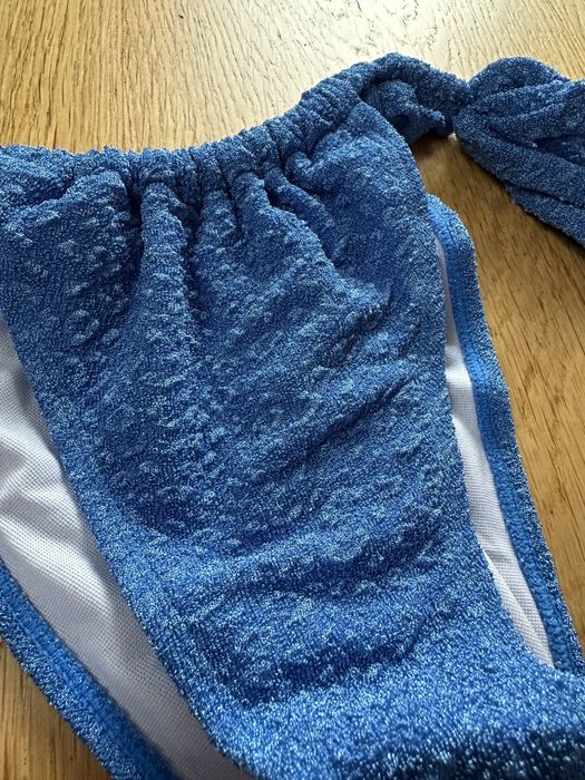 Bikini niebieskie shein L karbowane z fakturą sexy wiązane