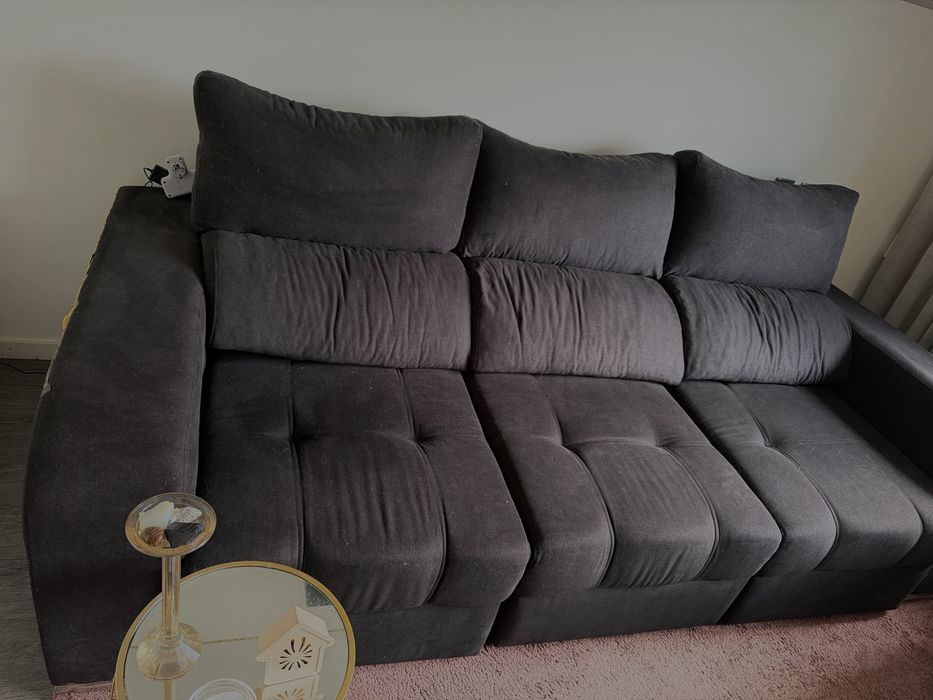 Sofa preto 3 lugares  reclinavel