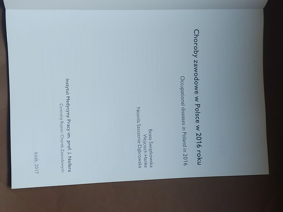 Książka CHoroby Zawodowe w Polsce 2016/17rok