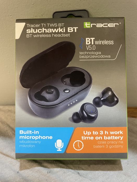 TRACER T1 TWS BT Czarny słuchawki dokanałowe
