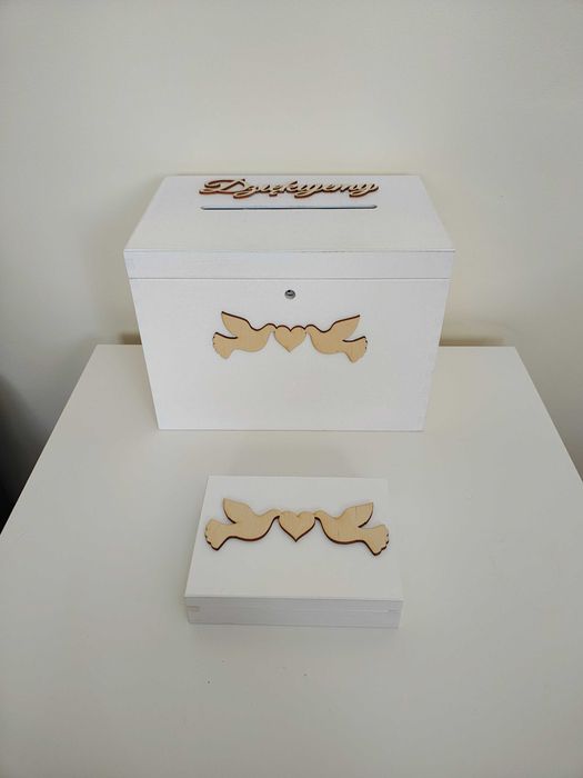 nowy zestaw pudełko na obrączki skrzynka na koperty gołębie ślub