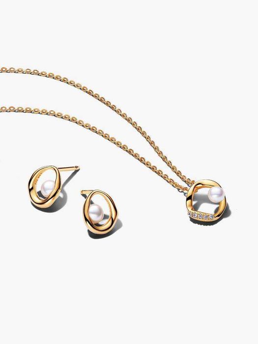 ОРИГІНАЛ! Подарунковий набір Pandora—сережки + кольє золото