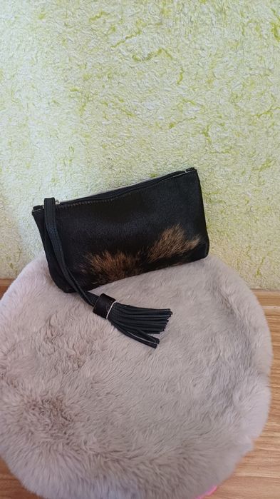 Косметичка шкатулка  натуральная кожа натуральный мех