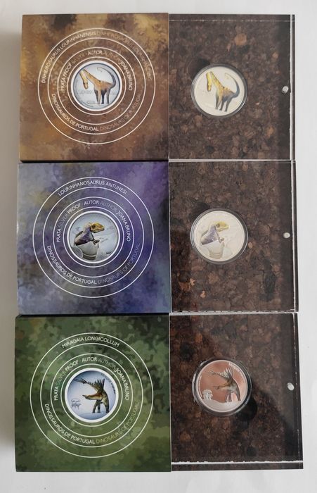 5€ Proof Prata , Conjunto 3 Dinos , 2021, 22 e 23