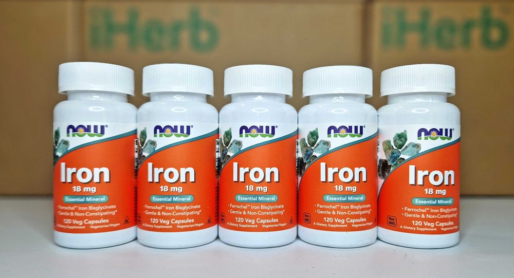 Залізо (iron) Now Foods, 18 мг и 36 мг. Хелатна форма (бісгліцинат)