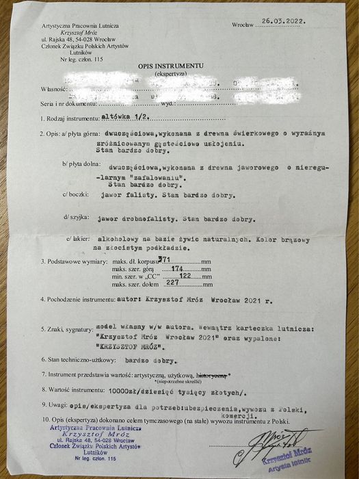 Altówka lutnicza 1/2 zestaw