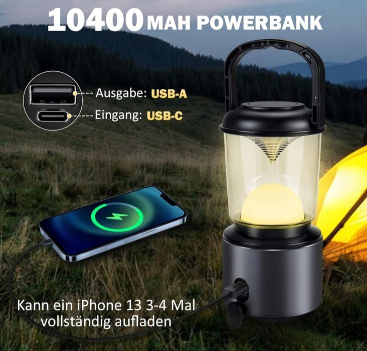 Latarnia Kempingowa Profesjonalna 10400mAh Powerbank 5 Trybów 60 Diod