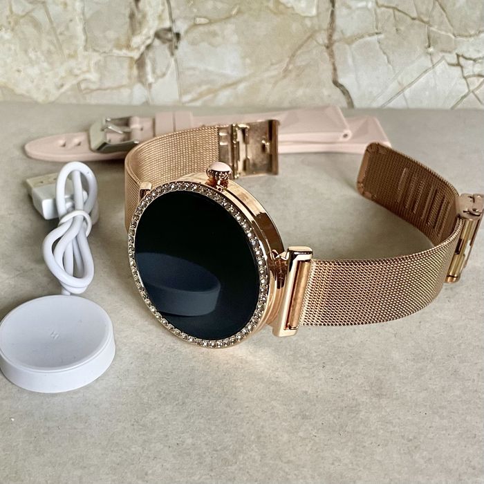 Smartwatch nowy design okrągly diamond  złoty rozmowy kobieta Bluetooth Call sport ciśnienie