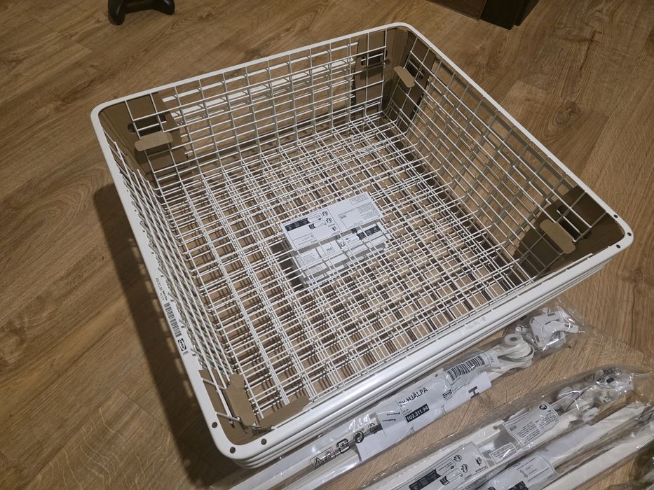 4x kosz Ikea HJÄLPA kosz druciany z wysuwaną prowadnicą, biały, 60x55 cm