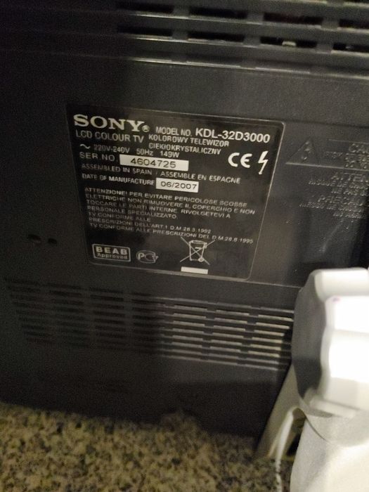 Sprzedam telewizor sony bravia 32 cale KDL-32D3000 + uchwyt RZESZÓW