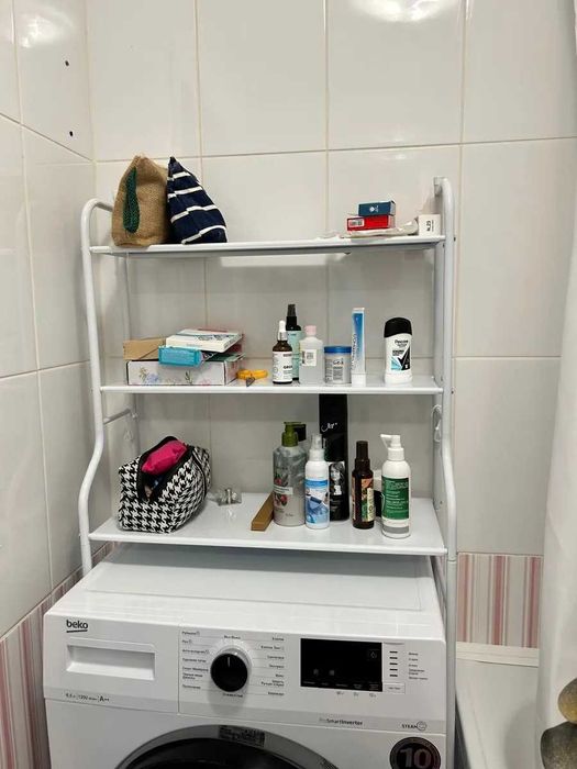 Металлическая этажерка 3 полки над машинкой стеллаж в ванную стойка