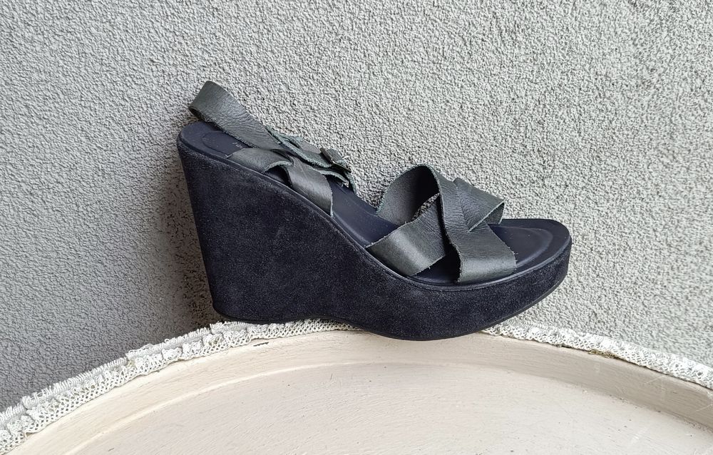 Sandały Kork-Ease Brazylia 25,6 cm 39 koturn kolor grafitowy skóra