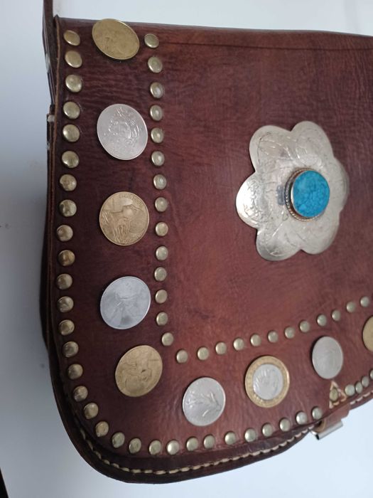 Красива сумка у стилі бохо, Марокко, натуральна шкіра, монети.