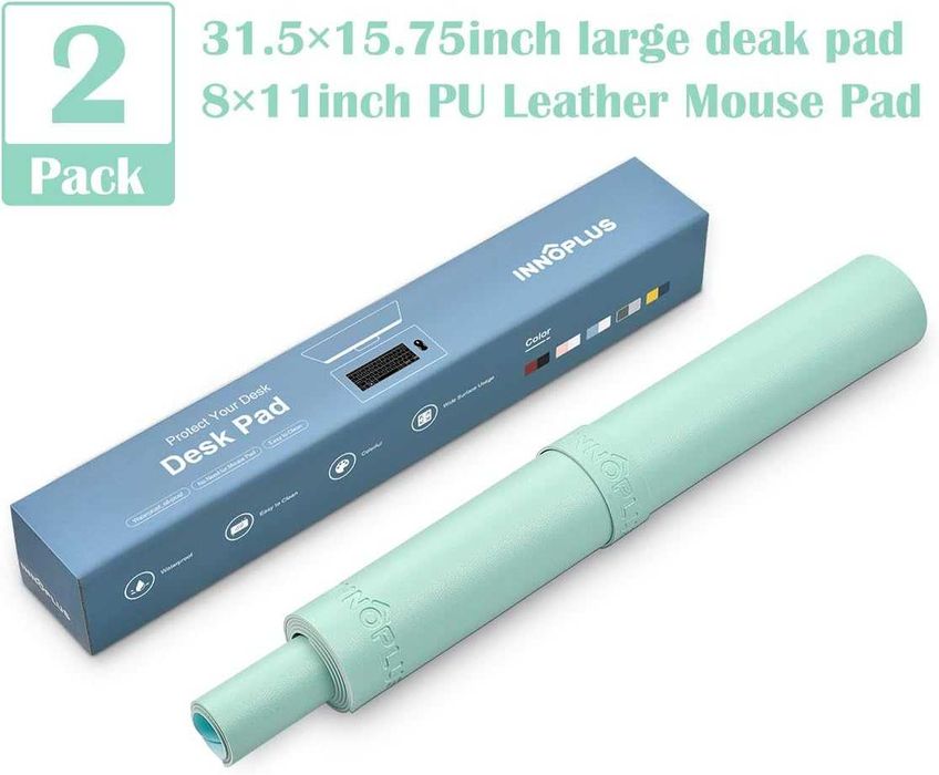 Zestaw podkładek na biurko INNÔPLUS 80x40 + 20x28 Skóra PU zielona