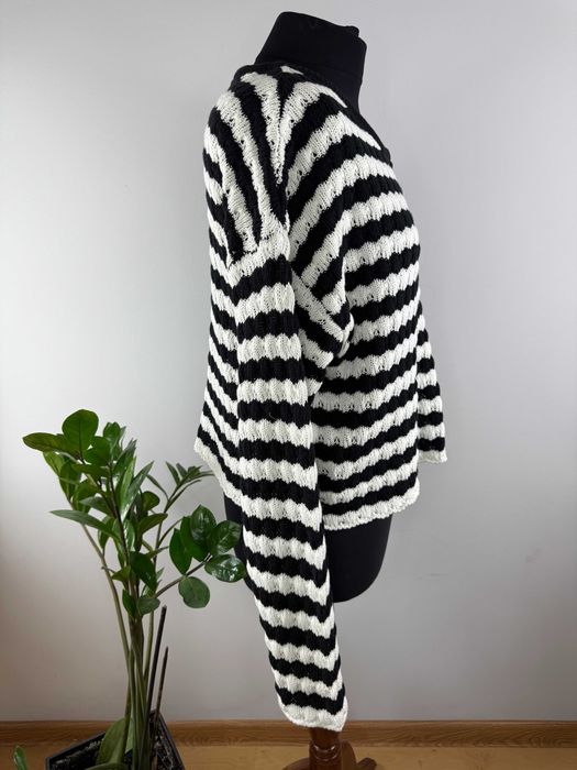 Czarny biały dwukolorowy bawełniany sweter w paski Rainbow 40/42