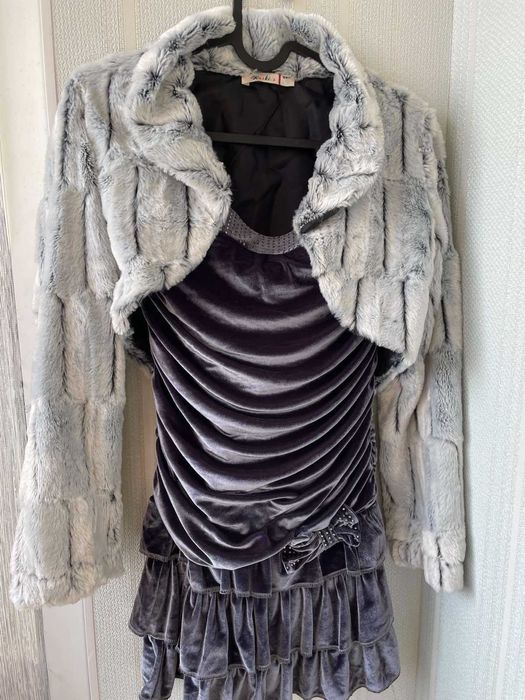 Нарядна вечірня коктейльна сукня з хутряною накидкою на дівчину 12-14р