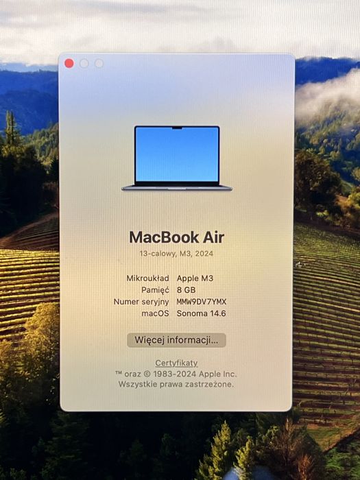 Macbook Air M3 90% 13” Bardzo Zadbany