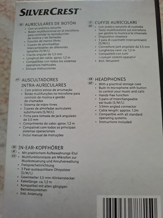 Auscultadores Intra-Auriculares Silvercrest (Artigo Novo)