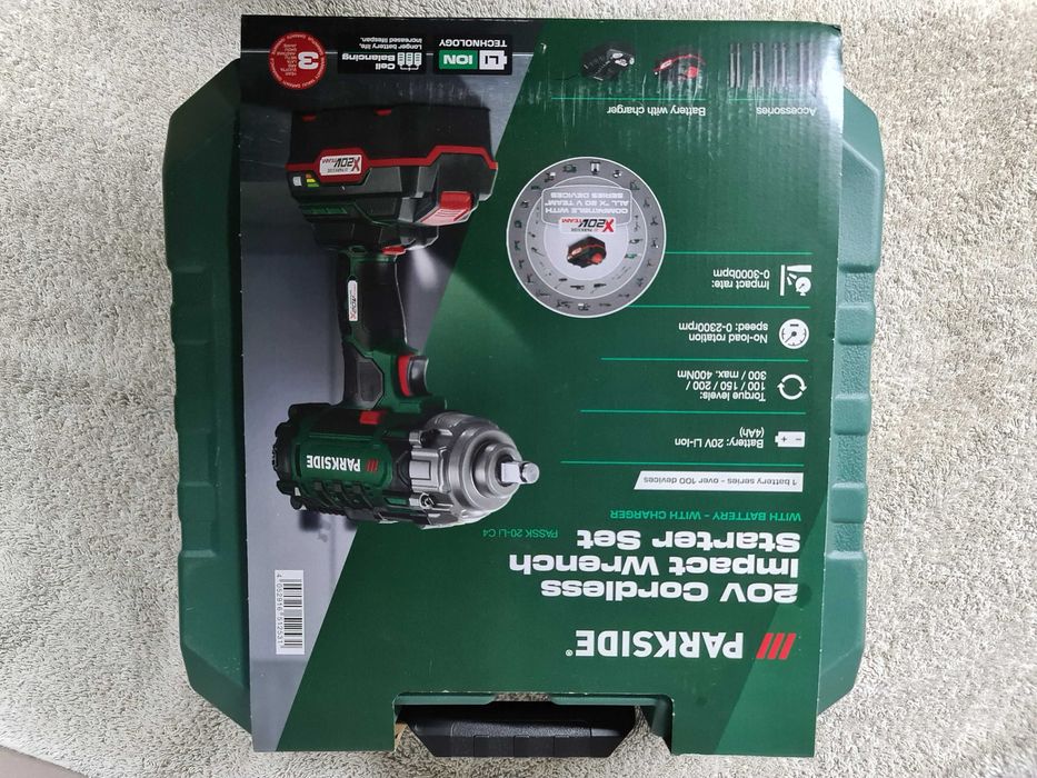 PARKSIDE Klucz Udarowy Do KÓŁ Nowy Komplet Bateria plus Ładowarka