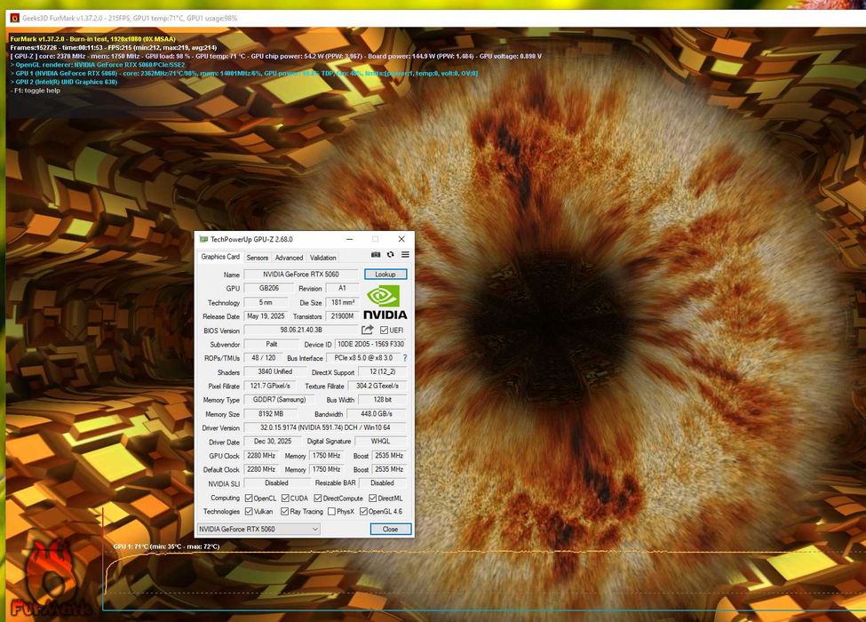 Як нова! ігрова відеокарта RTX5060 8GB DDR7 PALIT Infinity 2. Trade-IN