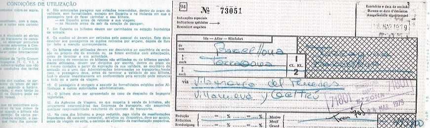 Comboios - Bilhete antigo - 1979 -