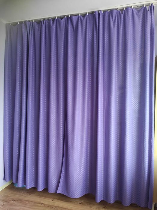 zasłony fioletowe 4 sztuki, zestaw ochraniaczy na siedzisko krzeseł 6x