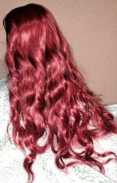 Peruka, długie miedziane włosy kręcone peruka typu lace front