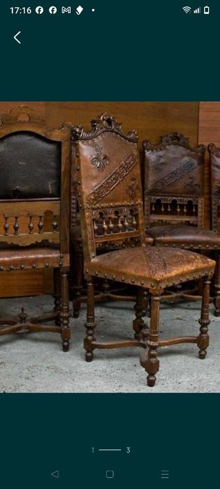 Stare palacowe krzesło do biurka skóra tloczona