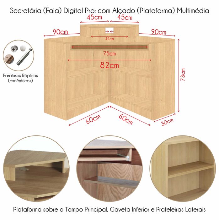 Secretária de canto, com plataforma (Multinível)
