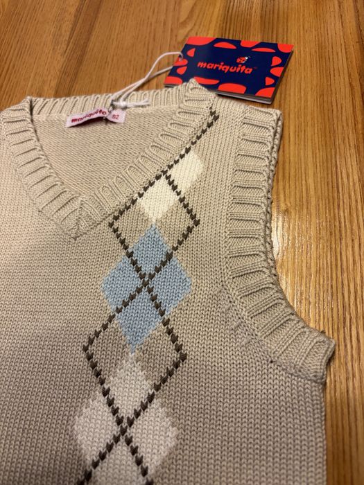 Kamizelka chłopięca dzianinowa 92 cm Mariquita nowa beżowa w serek