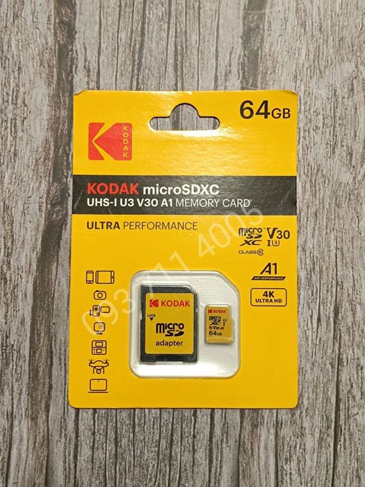 Карта пам'яті Kodak 64GB microSD U3 V30 A1 Class 10