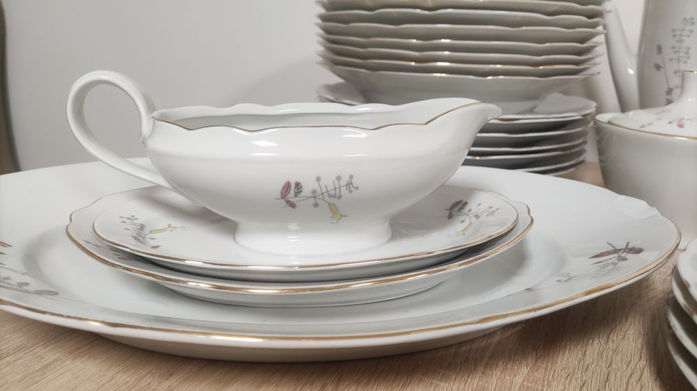 Kolekcja PRL serwis obiadowo-kawowy Ćmielów kwiatowy