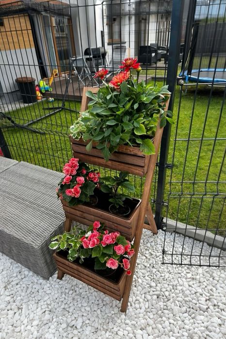 Stojak na kwiaty drewniany kwietnik drabinka duże donice na kwiaty