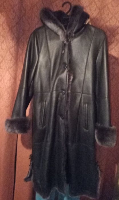 Новая Женская кожаная дубленка пальто с мехом овчина рр 48 L Роксан