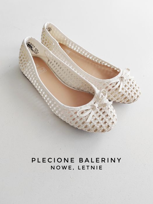 Białe baleriny na lato 38 letnie plecione baleriny F&F
