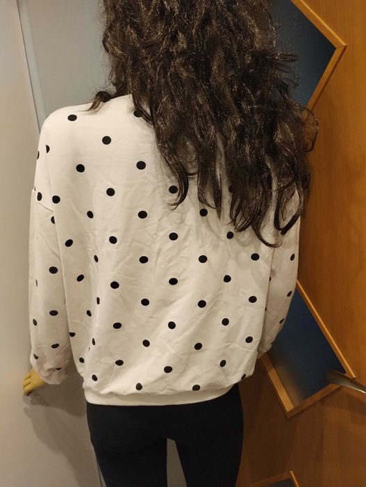 Biała bluza w groszki haft kwiatowy M/L oversize casual