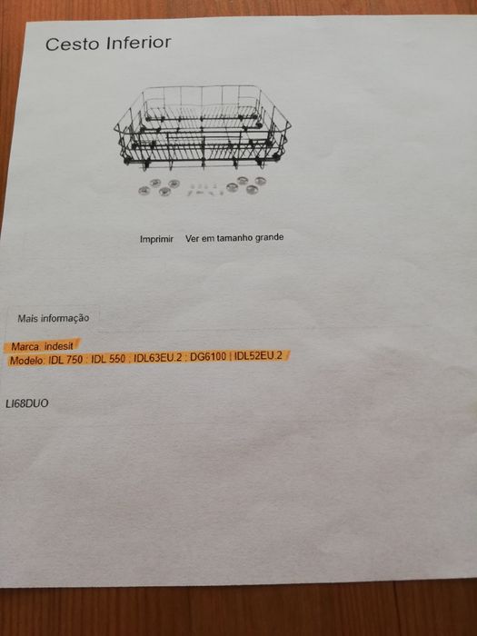 Cesto inferior máquina louça